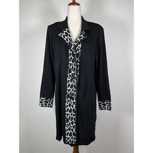 Misook Duster Cardigan Women's Small Black Animal Print Knit Buttoned Modern